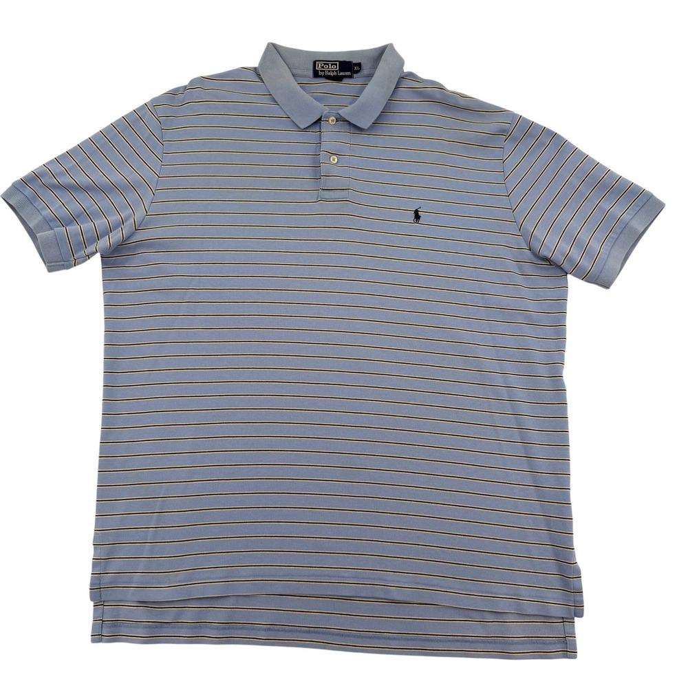 Polo Ralph Lauren Blue Striped Short Sleeve Cotton Polo Shirt Preppy Mens XL